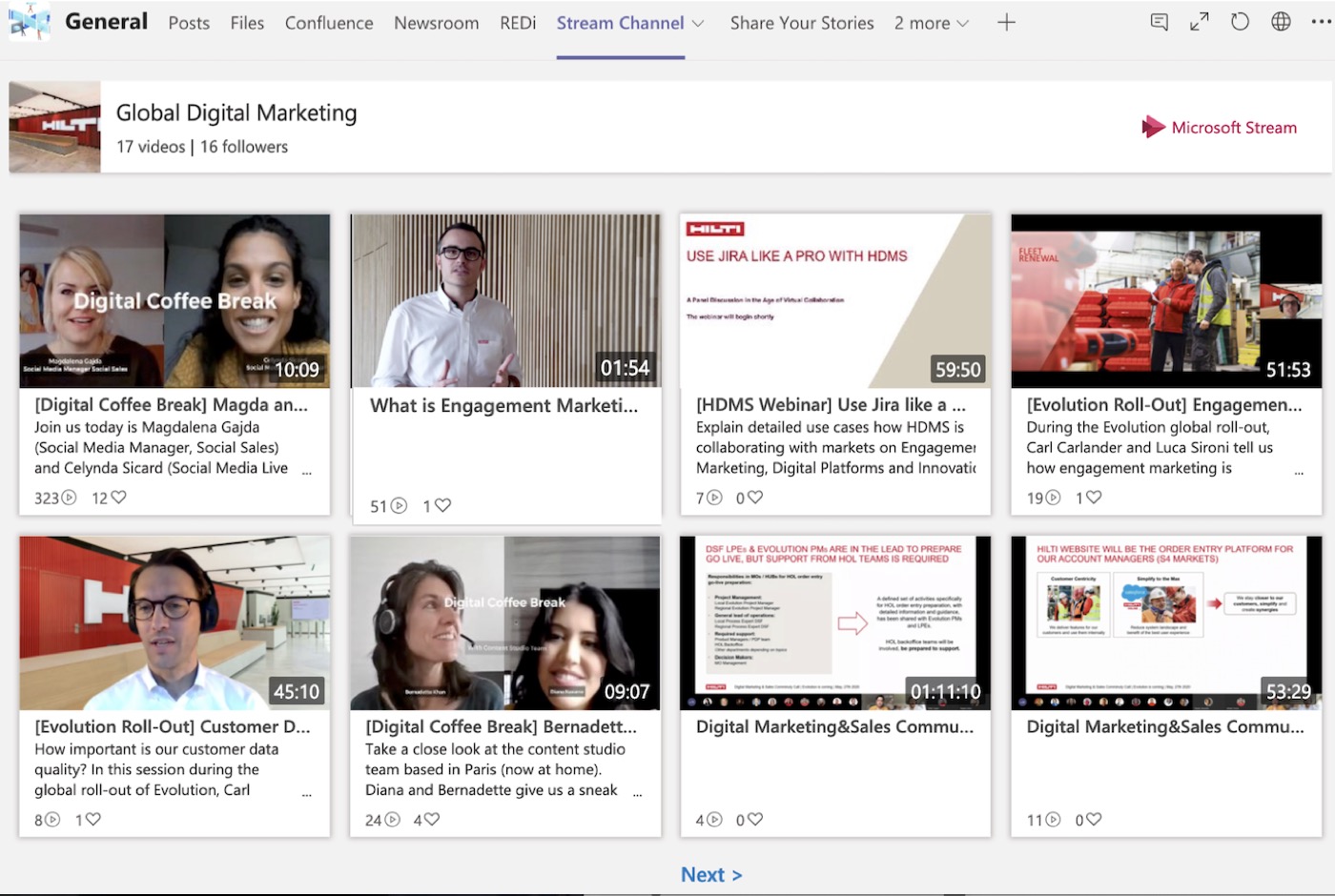 Hilti internal communications Stream channel